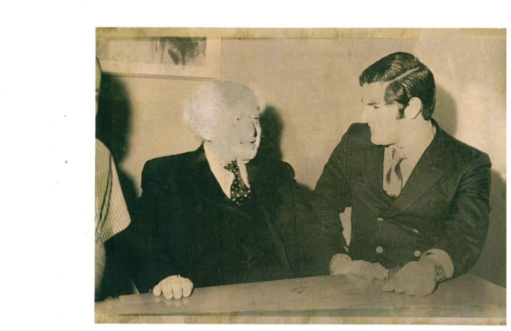 BOB ROVNER MEETS WITH THE FOUNDING FATHER OF THE STATE OF ISRAEL AND PRIME MINISTER DAVID BEN GURION IN 1971 WHEN HE WAS THE SENATOR AND TOLD THE PRIME MINISTER THAT HE WAS THE "GEORGE WASHINGTON" OF ISRAEL AND THANKED HIM FOR ALL HE DID FOR THE JEWISH PEOPLE